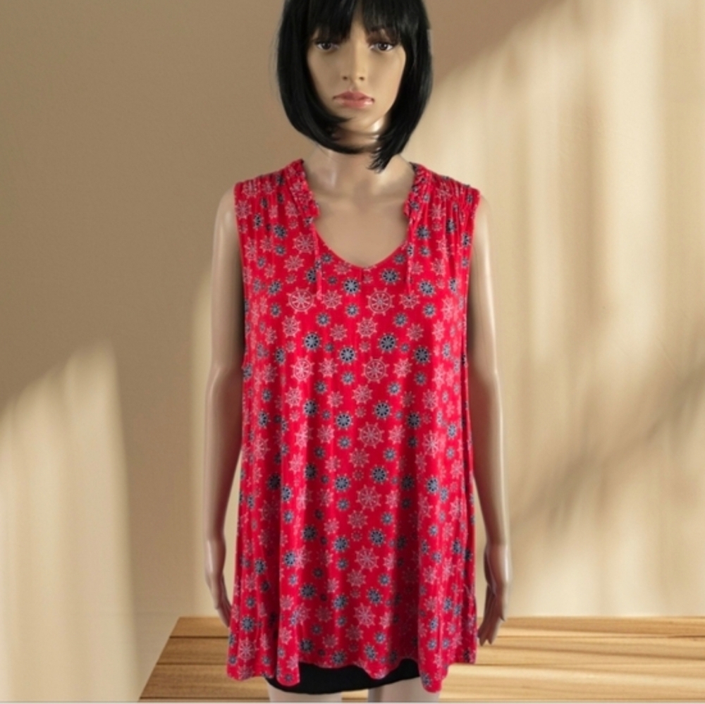 Max Cocos Red Sleeveless Nautical Top – Tiny Rudder Print, Plus Size XXL
